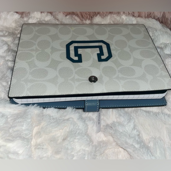 NEW Coach Signature Print Varsity Motif Chalk Blue Multi Canvas Leather Notebook - Picture 15 of 16